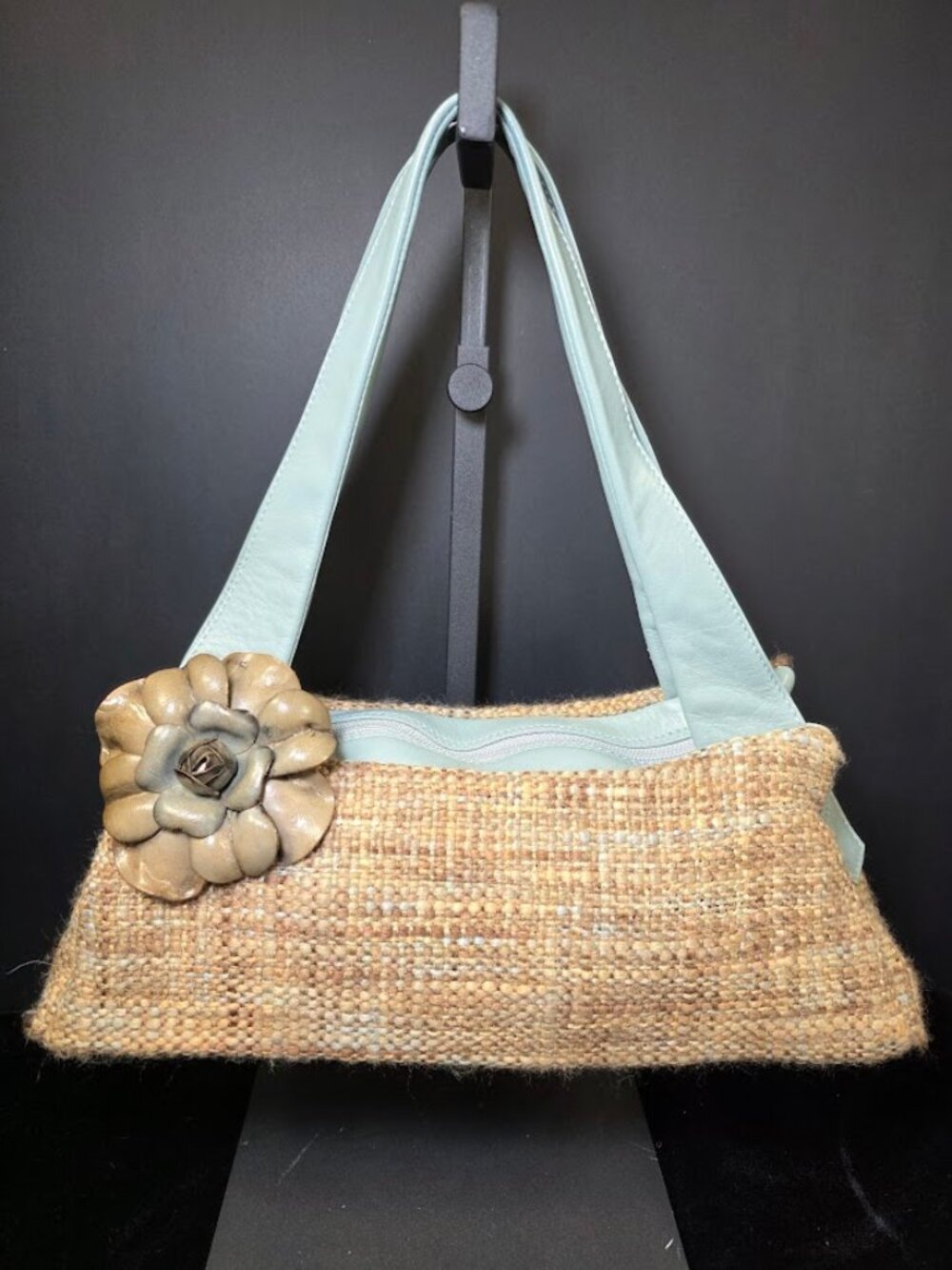 Paolo Masi Leather and Tweed Floral Handbag